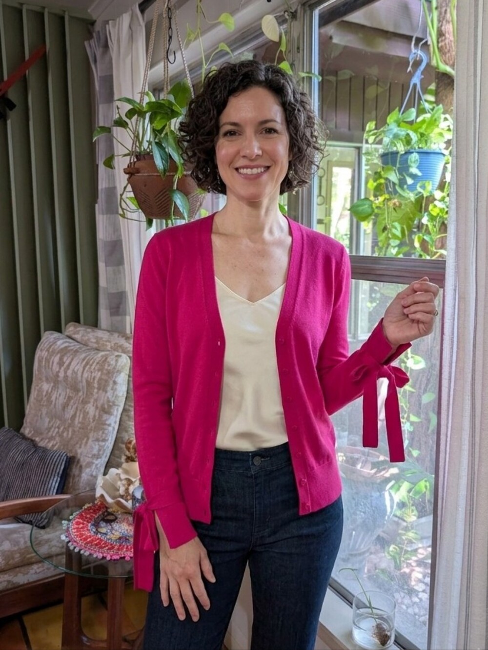Catherine Malandrino Tie Sleeve Pink Sweater.